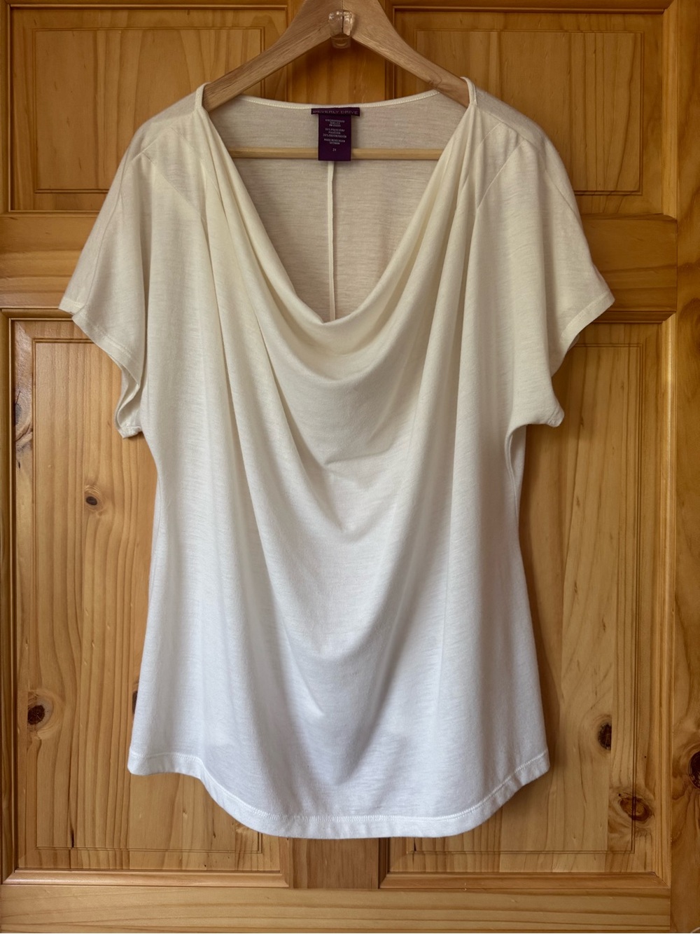 Beverly Drive Ivory Cream Draped Cowl-Neck Blouse Plus size 2X